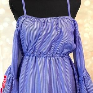 Bell Sleeve Shoulder Mini Dress Blue